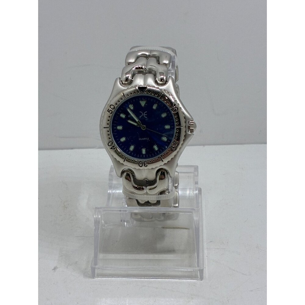 Perry Ellis Mens Silver Stainless Steel Quartz Analog Watch With Blue Dial New
